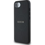 iPhone 16e Case H&uuml;lle - Guess Classic Logo MagSafe aus genarbtem Leder - Schwarz