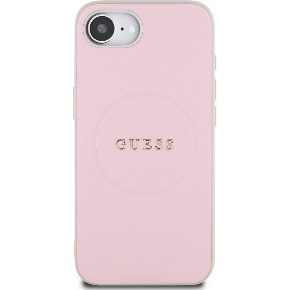 iPhone 16e Case Hülle - Guess MagSafe Klassisches Logo PU Geprägt - Rosa