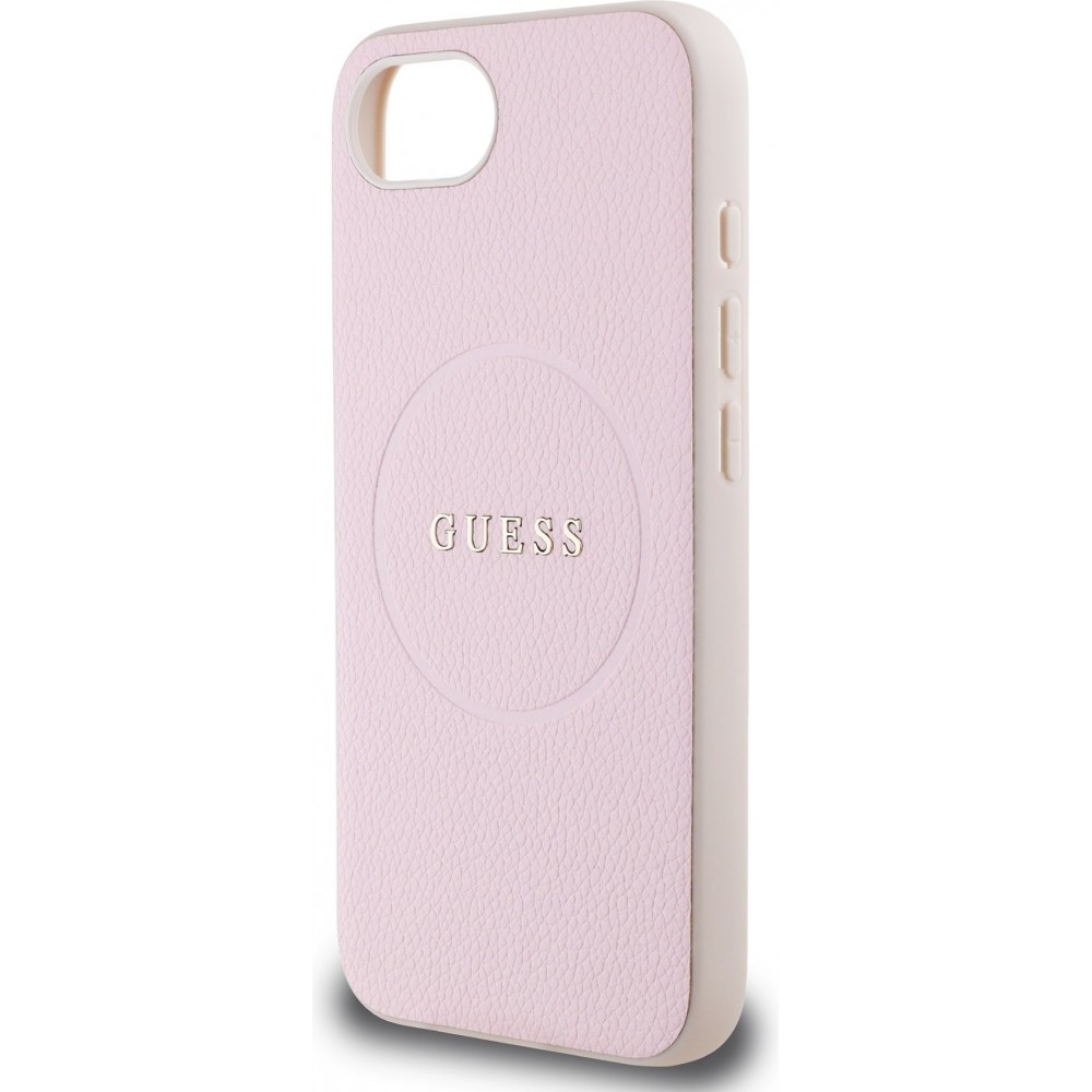 iPhone 16e Case Hülle - Guess MagSafe Klassisches Logo PU Geprägt - Rosa