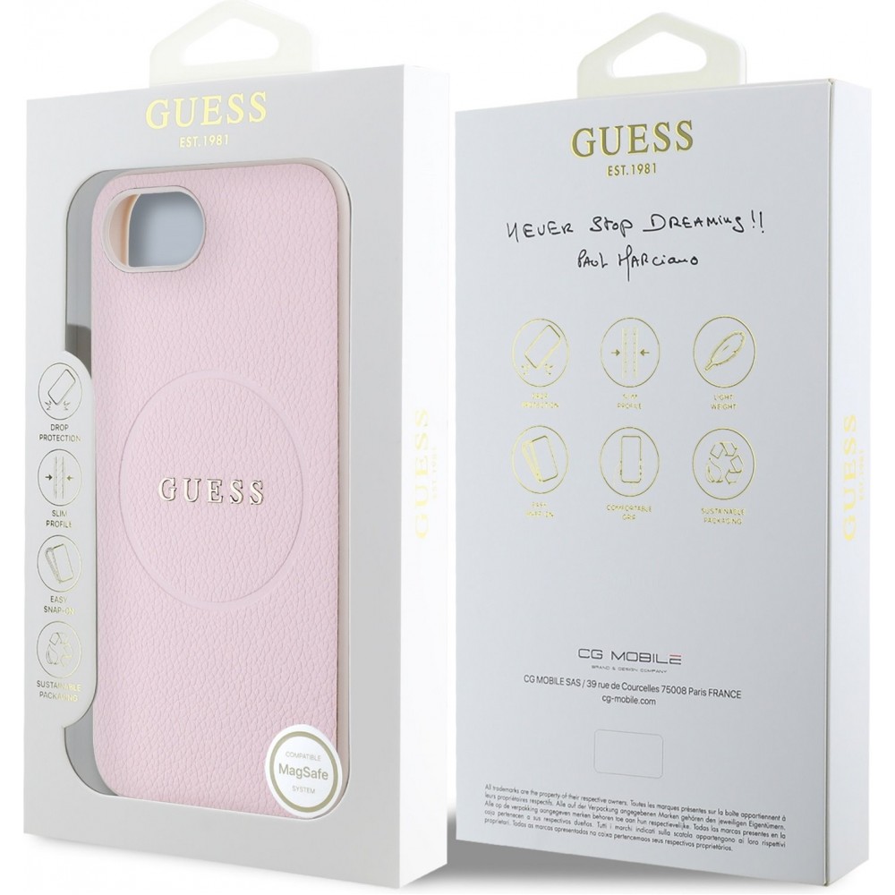iPhone 16e Case Hülle - Guess MagSafe Klassisches Logo PU Geprägt - Rosa