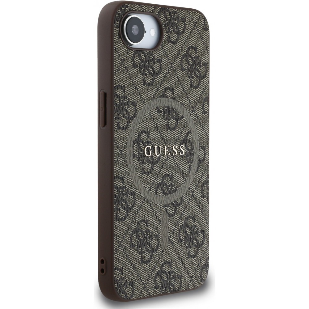 iPhone 16e Case H&uuml;lle - Guess Monogramm Kunstleder mit integriertem MagSafe - Braun
