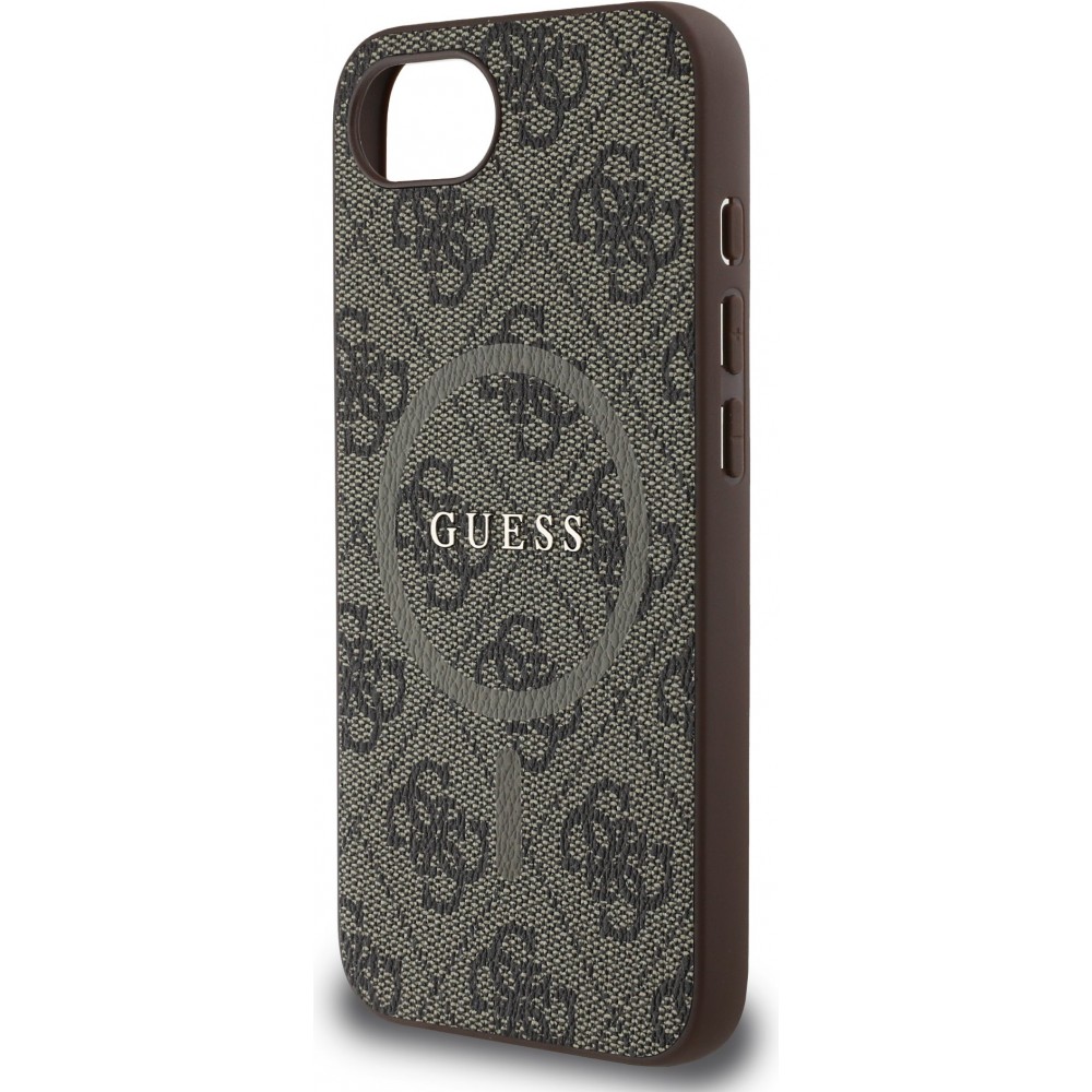 iPhone 16e Case H&uuml;lle - Guess Monogramm Kunstleder mit integriertem MagSafe - Braun