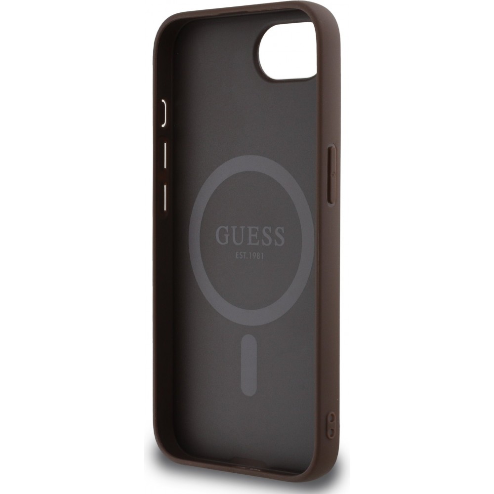 iPhone 16e Case H&uuml;lle - Guess Monogramm Kunstleder mit integriertem MagSafe - Braun