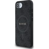 iPhone 16e Case Hülle - Guess Monogramm Kunstleder mit integriertem MagSafe und goldenem Logo - Schwarz