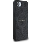 iPhone 16e Case Hülle - Guess Monogramm Kunstleder mit integriertem MagSafe und goldenem Logo - Schwarz