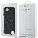 iPhone 16e Case Hülle - Guess Monogramm Kunstleder mit integriertem MagSafe und goldenem Logo - Schwarz