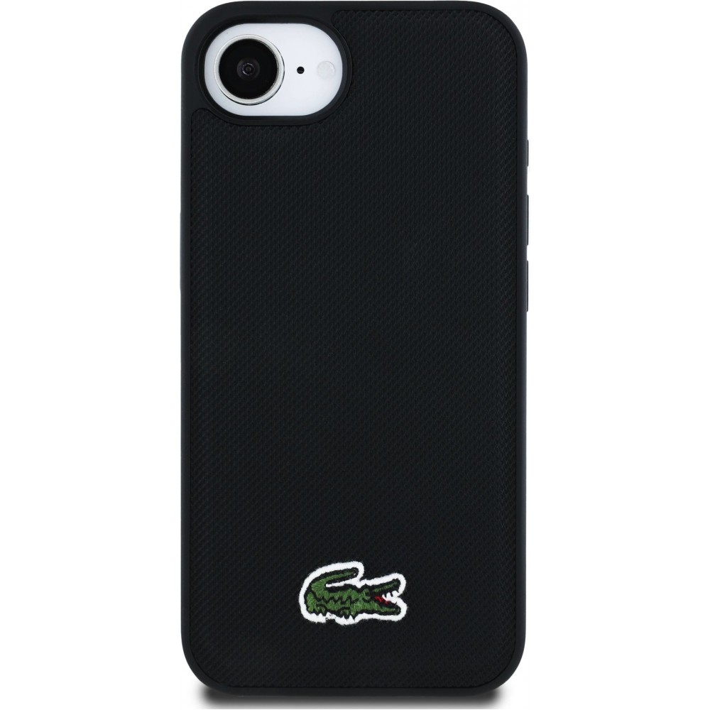 iPhone 16e Case Hülle - Lacoste Petit Piqué Effekt mit MagSafe und gesticktem Logo-Patch - Schwarz