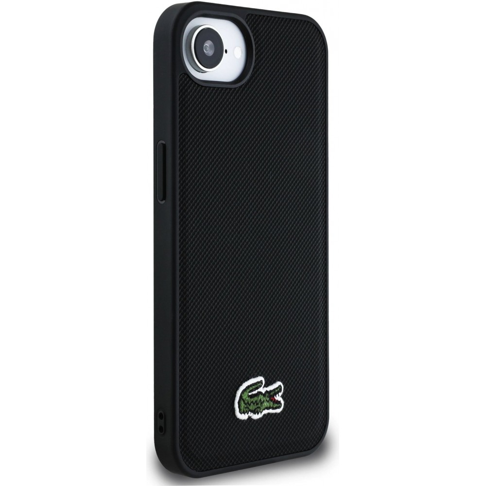iPhone 16e Case Hülle - Lacoste Petit Piqué Effekt mit MagSafe und gesticktem Logo-Patch - Schwarz