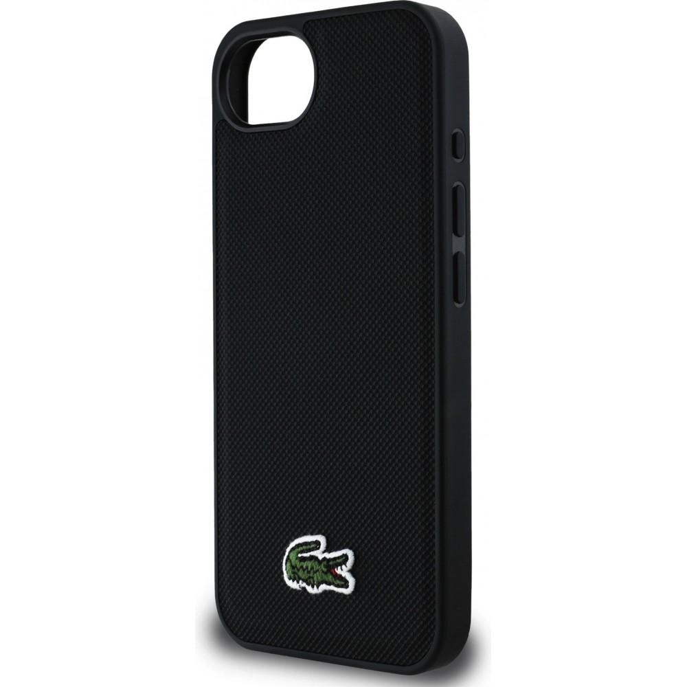 iPhone 16e Case Hülle - Lacoste Petit Piqué Effekt mit MagSafe und gesticktem Logo-Patch - Schwarz