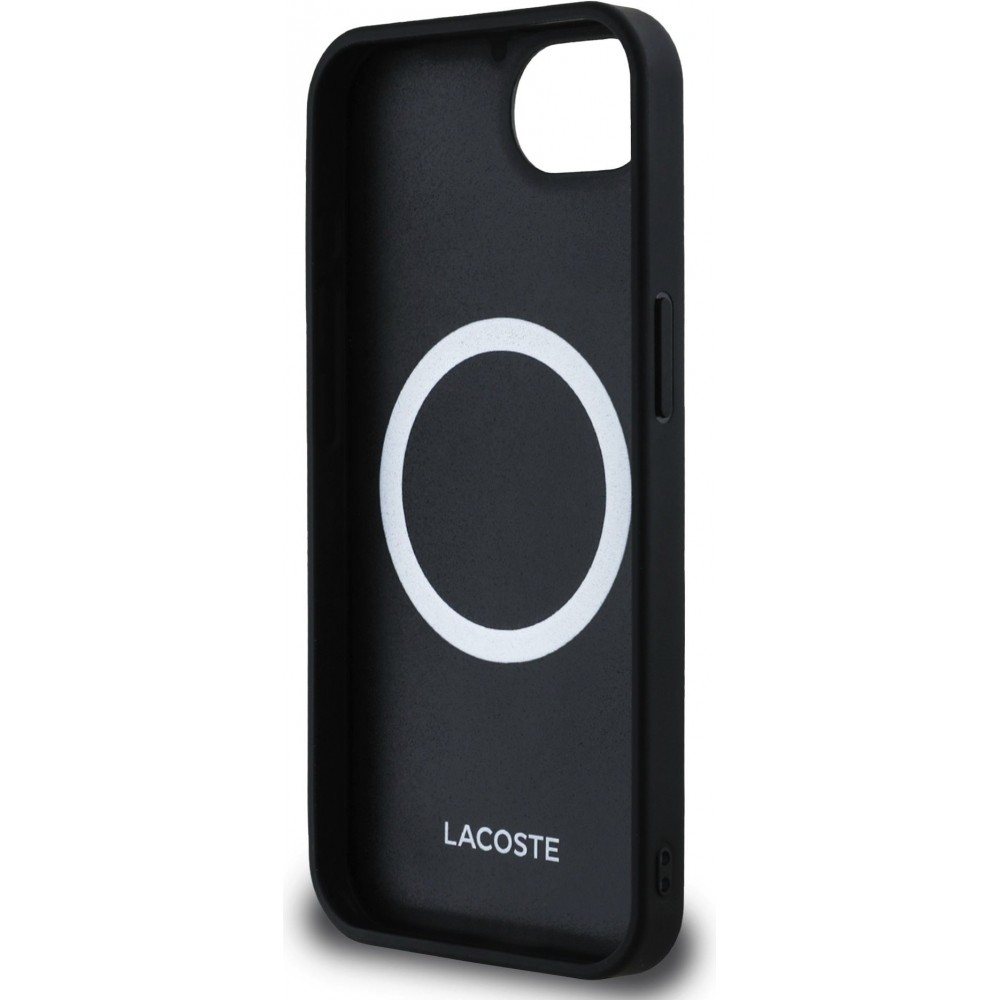 iPhone 16e Case Hülle - Lacoste Petit Piqué Effekt mit MagSafe und gesticktem Logo-Patch - Schwarz
