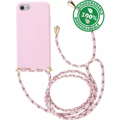 Hülle iPhone 16e - Bio Eco-Friendly Vegan mit Handykette Necklace - Rosa