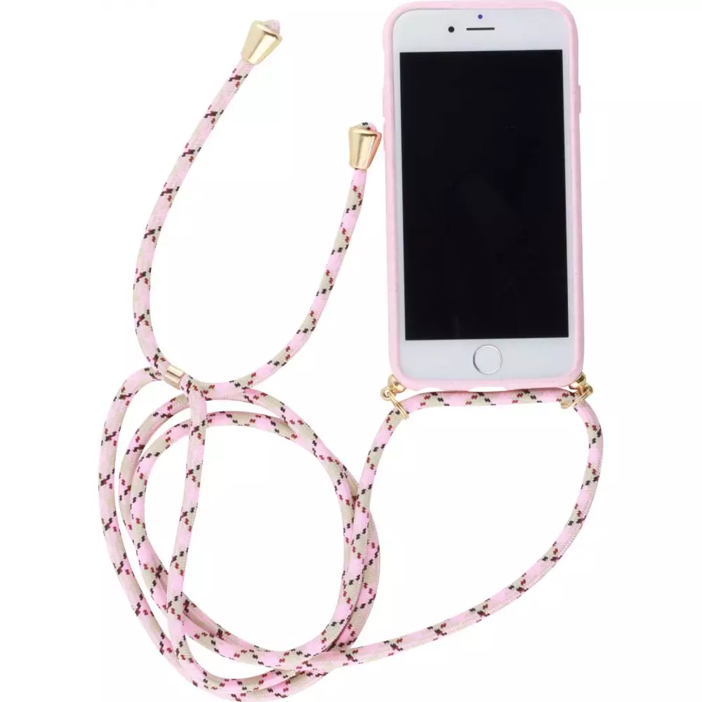 Hülle iPhone 16e - Bio Eco-Friendly Vegan mit Handykette Necklace - Rosa