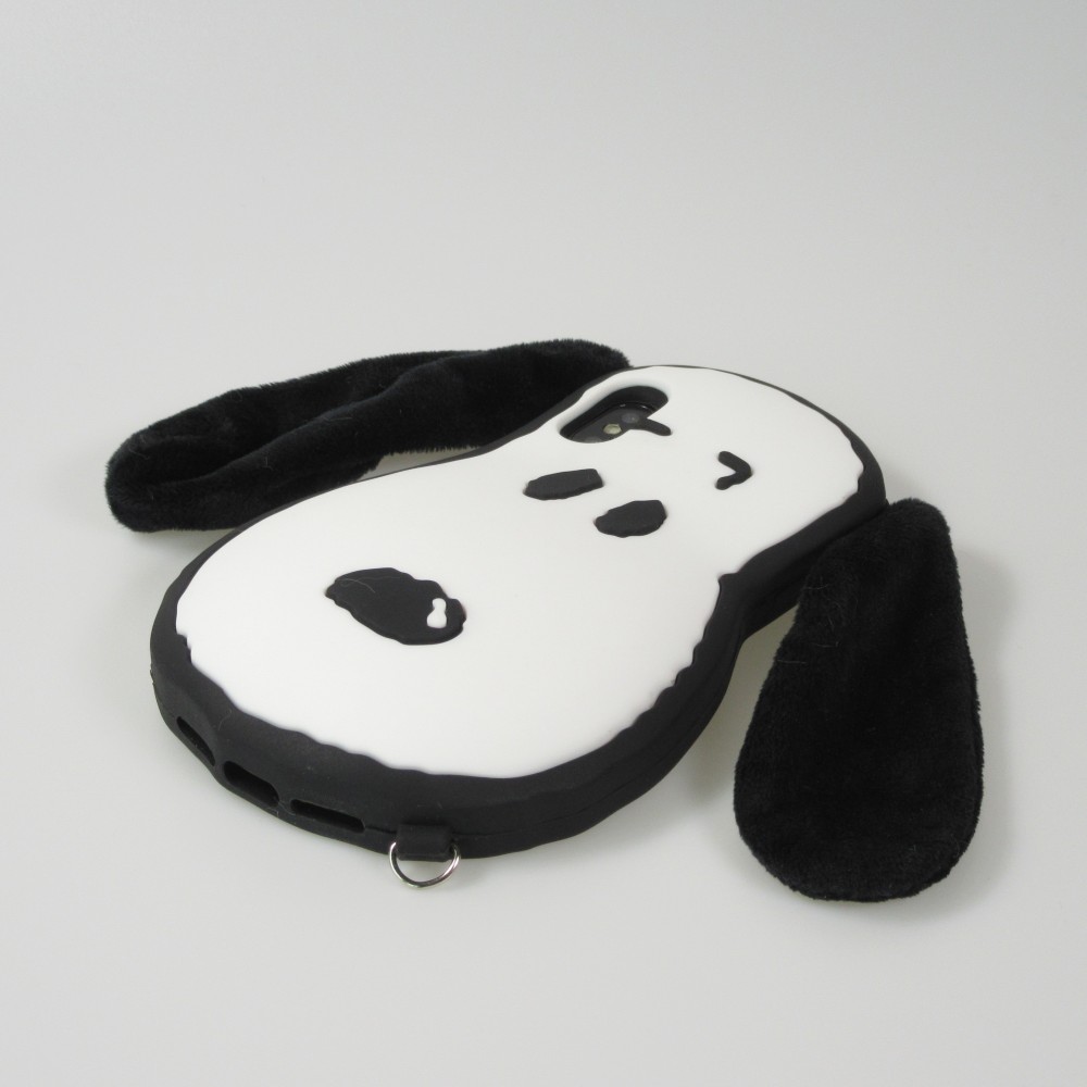 iPhone X / Xs Case Hülle - Silikon Hündchen 3D mit Plüsch Ohren - Weiss