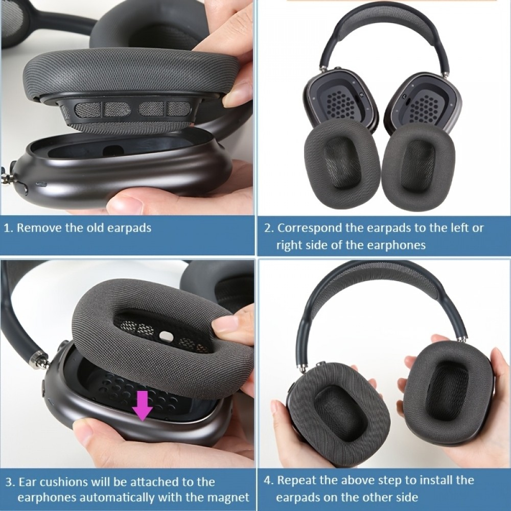 Ultra-weiche Memory-Schaum Mesh-Ohrpolster Ersatz (2er Set) - Blau mit verstärktem Magnet - AirPods Max