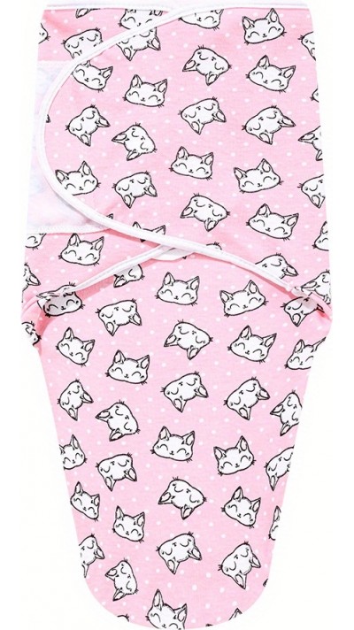 Schlafsack für Neugeborene (0-3 Monate) mit Velcro-Verschluss aus weicher Baumwolle - Rosa Katzen