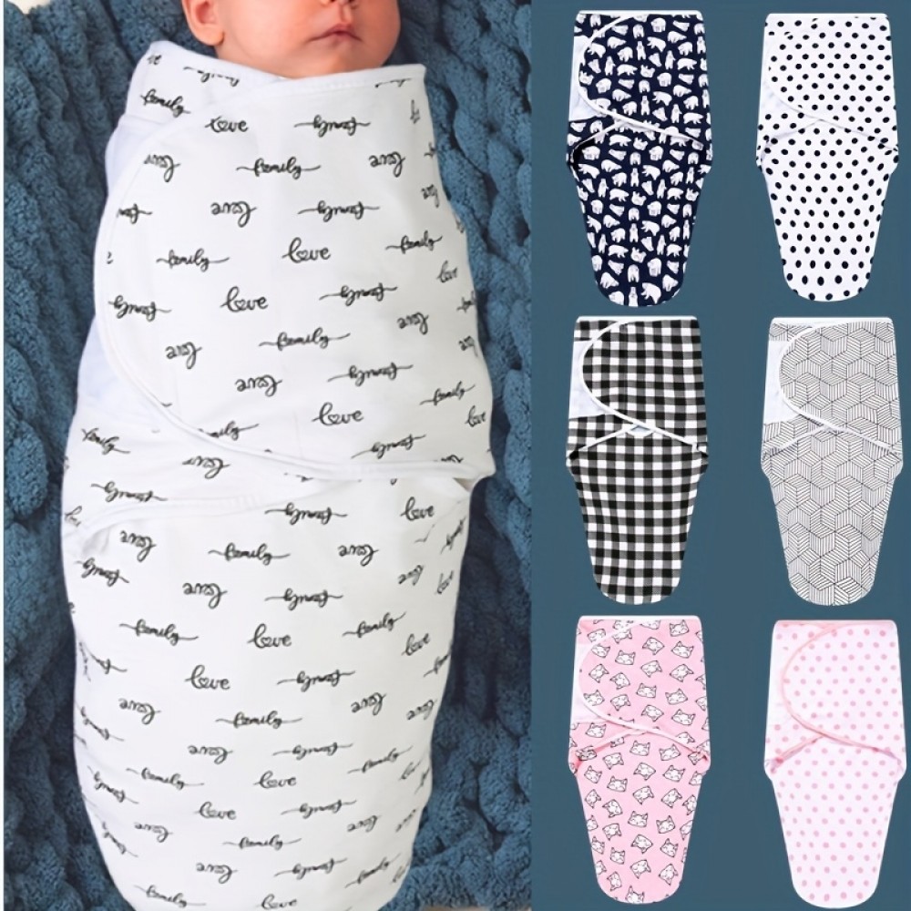 Schlafsack für Babys (0-3 Monate) mit Wickelverpackung, weichem Baumwollmaterial und Klettverschluss - Love