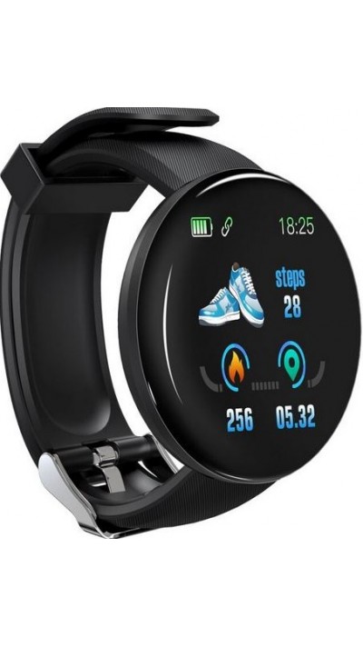 D18 Smart Watch Fitness Tracker Color Touch Screen IP65 inkl. Phone App - Schwarz