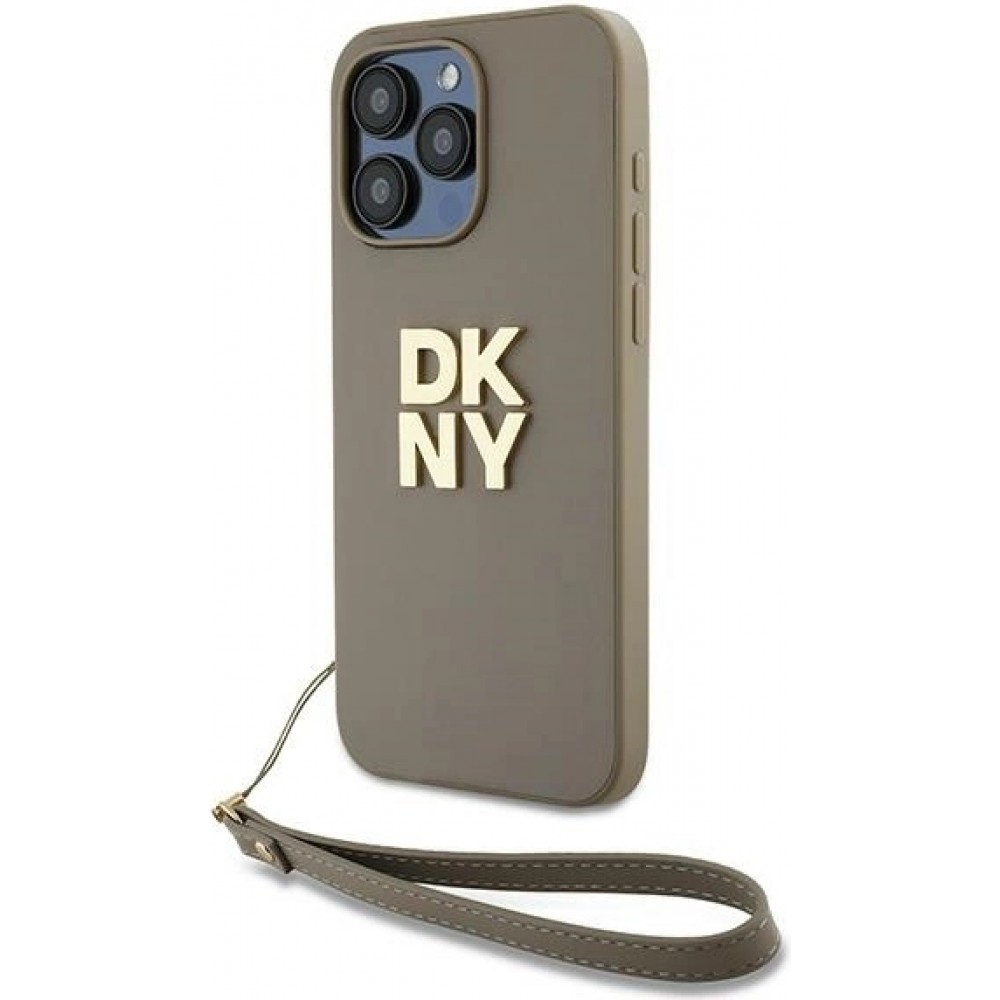 iPhone 15 Pro Case Hülle - DKNY Armbanduhr mit abnehmbarem Armband und goldenem Logo - Beige