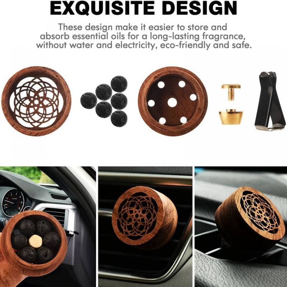 Fahrzeug Aroma Diffusor Lufterfrischer aus Holz mit Clip für Ventilation mit Lavasteinen
