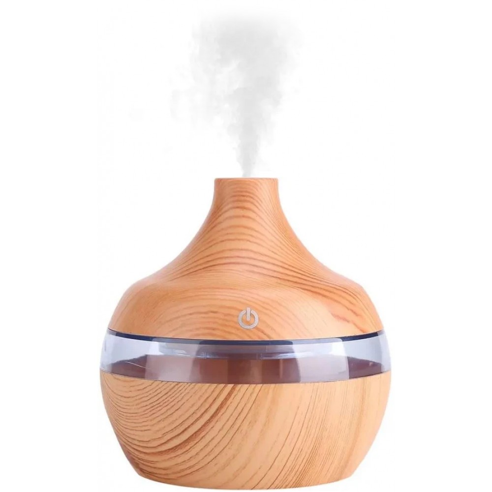 Luftbefeuchter Diffusor Wooden Look Holz Design 300ml mit LED Licht - Hell- Braun