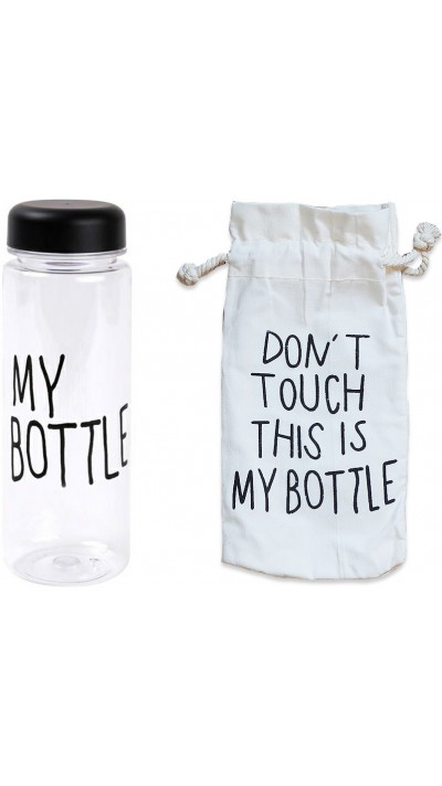 Verschliessbare Trinkflasche "Don't touch my bottle" mit Tragetasche