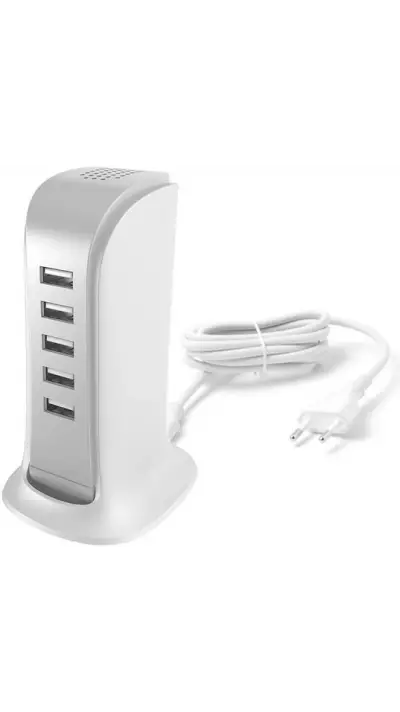 Dudao 5x USB-A Multiport Ladeturm mit integriertem CH-Netzkabel - Weiss