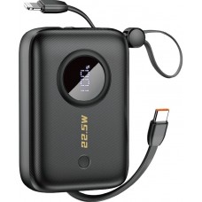 Dudao K14 Power Bank 10000mAh mit integriertem USB-C & Lightning Kabel QC 3.0 Fast Charge - Schwarz