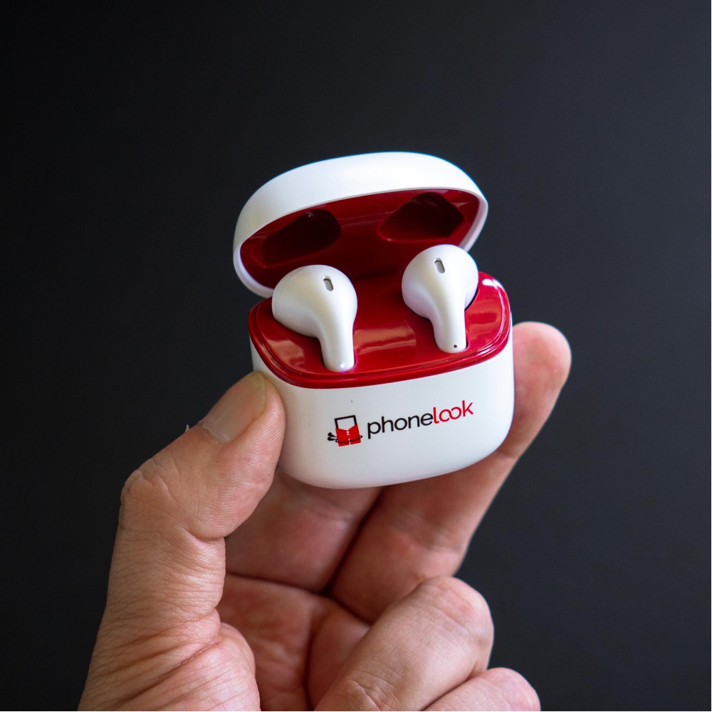 PhoneLook Pods - Kabellose Kopfhörer Bluetooth 5.0 - Earpods mit integriertem Mikrofon + wireless Lade-Etui - Weiss