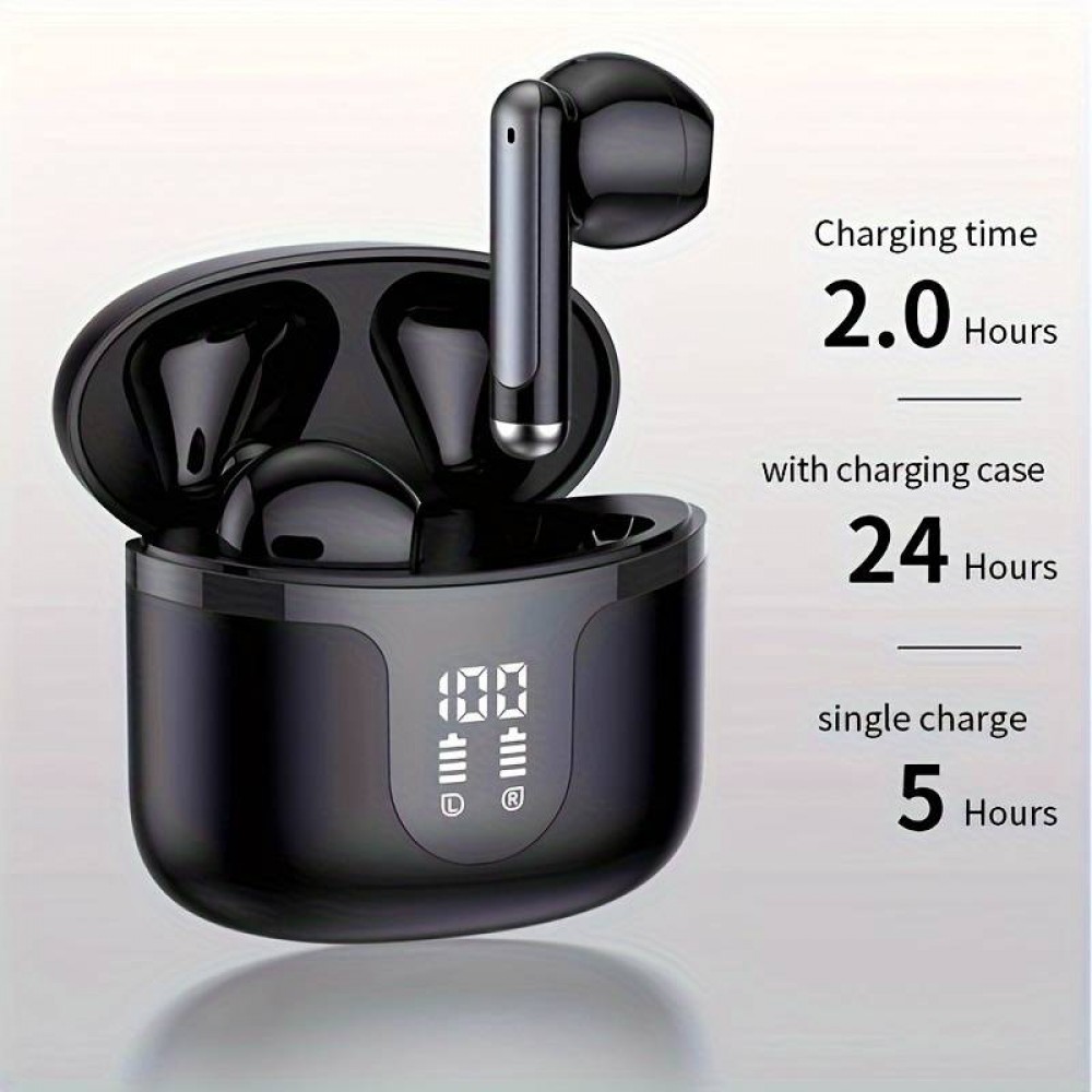 Bluetooth 5.3 In-Ear kabellose Kopfhörer - Ladeetui mit digitaler Batterie Anzeige, USB Type C - Weiss