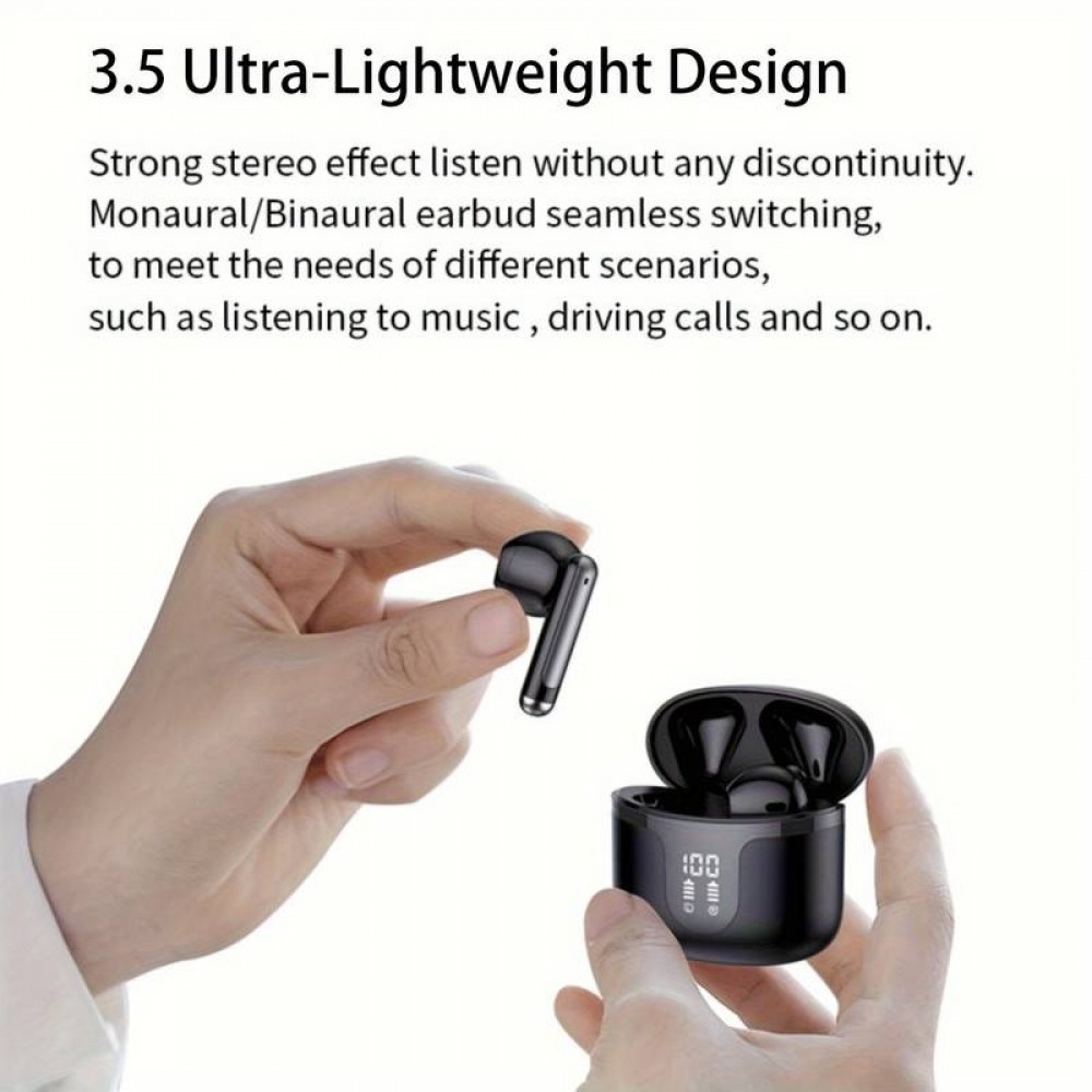 Bluetooth 5.3 In-Ear kabellose Kopfhörer - Ladeetui mit digitaler Batterie Anzeige, USB Type C - Weiss
