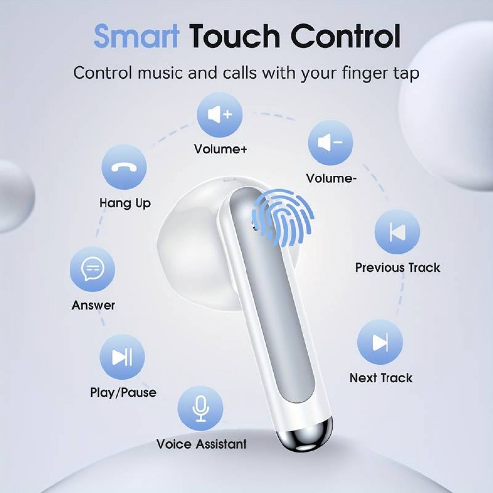 Bluetooth 5.3 In-Ear kabellose Kopfhörer - Ladeetui mit digitaler Batterie Anzeige, USB Type C - Weiss