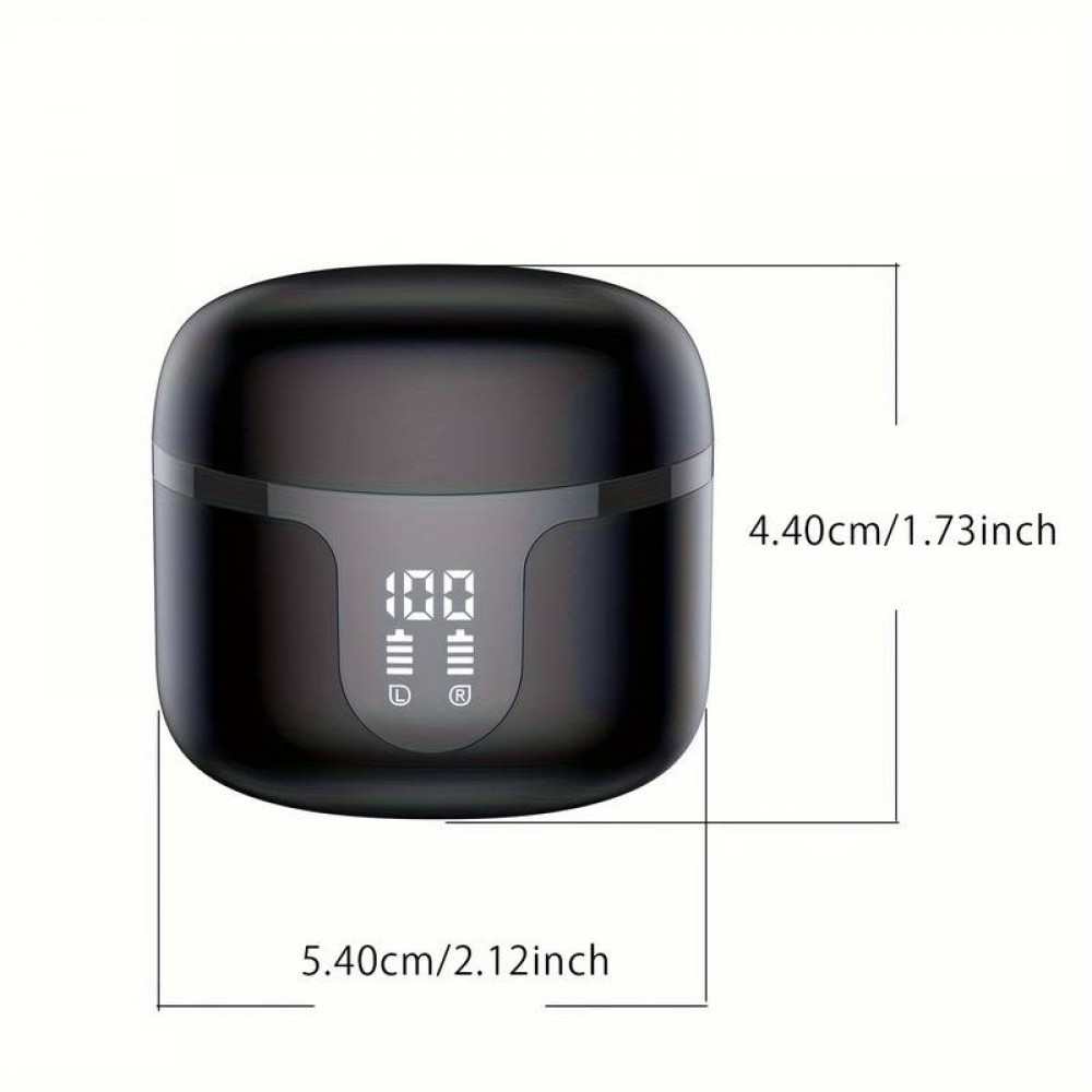 Bluetooth 5.3 In-Ear kabellose Kopfhörer - Ladeetui mit digitaler Batterie Anzeige, USB Type C - Schwarz
