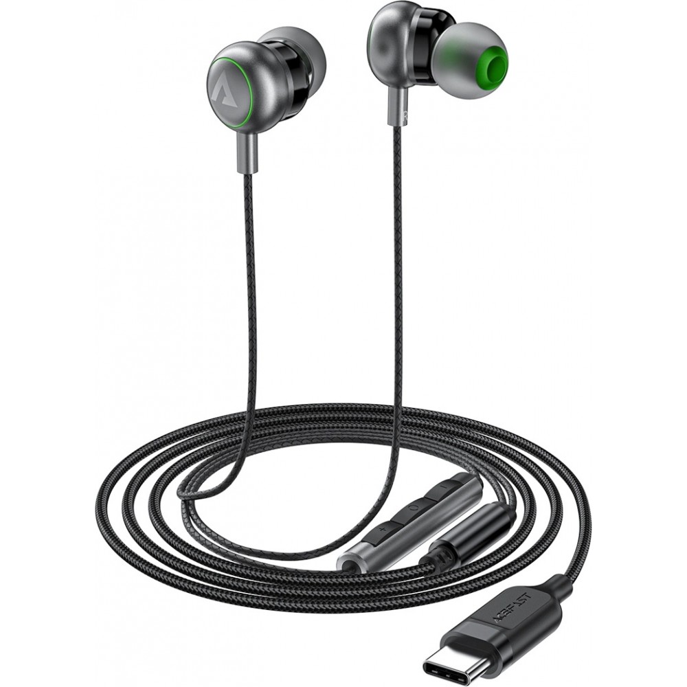 Écouteurs intra-auriculaires filaires USB-C 1.2m Acefast L5 avec embouts en silicone - Noir