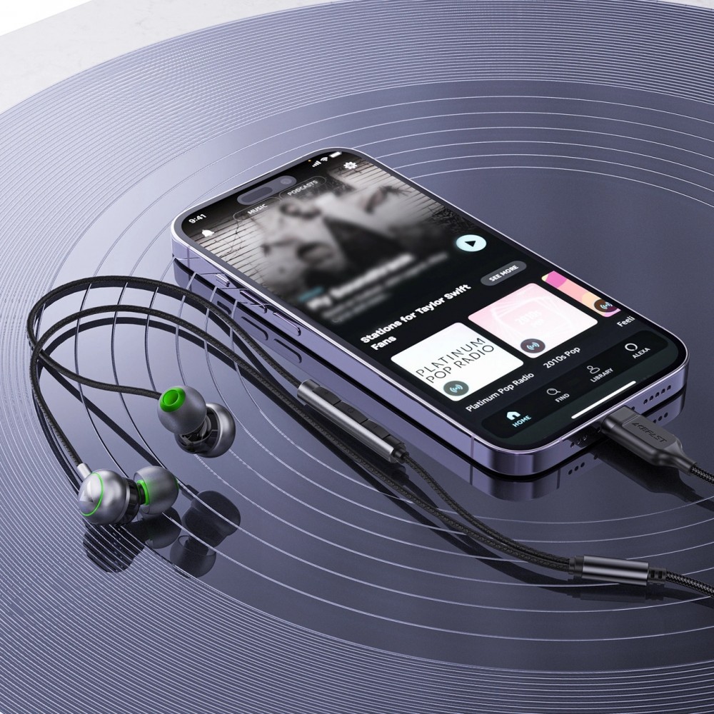Écouteurs intra-auriculaires filaires USB-C 1.2m Acefast L5 avec embouts en silicone - Noir
