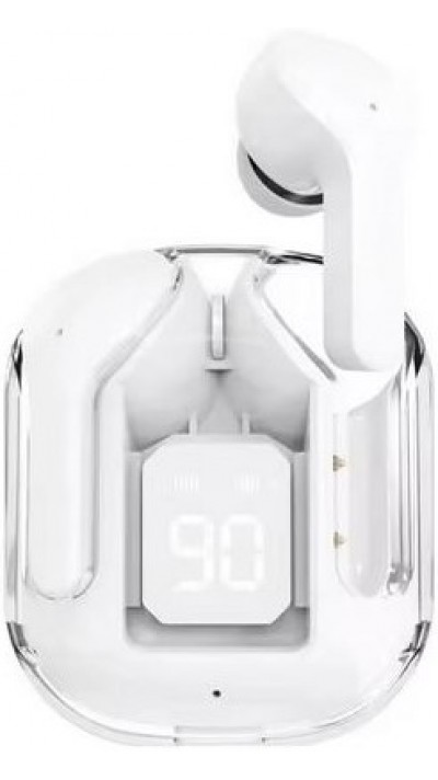 Ecouteurs sans fil Bluetooth 5.3 Crystal Pods TWS In-Ear transparents + affichage LED - Blanc