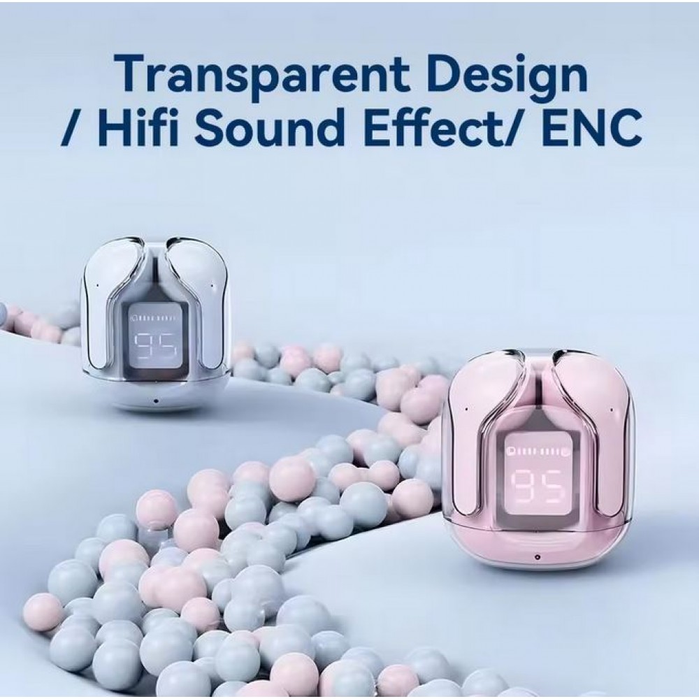 Kabellose Bluetooth-Kopfhörer 5.3 Crystal Pods TWS In-Ear transparent + LED-Anzeige - Blau