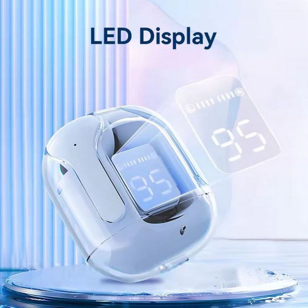 Kabellose Bluetooth-Kopfhörer 5.3 Crystal Pods TWS In-Ear transparent + LED-Anzeige - Blau