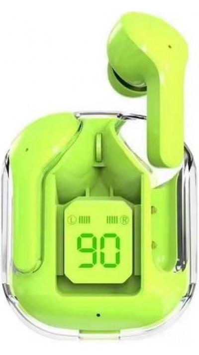 Kabellose Bluetooth-Kopfhörer 5.3 Crystal Pods TWS In-Ear transparent + LED-Anzeige - Grün