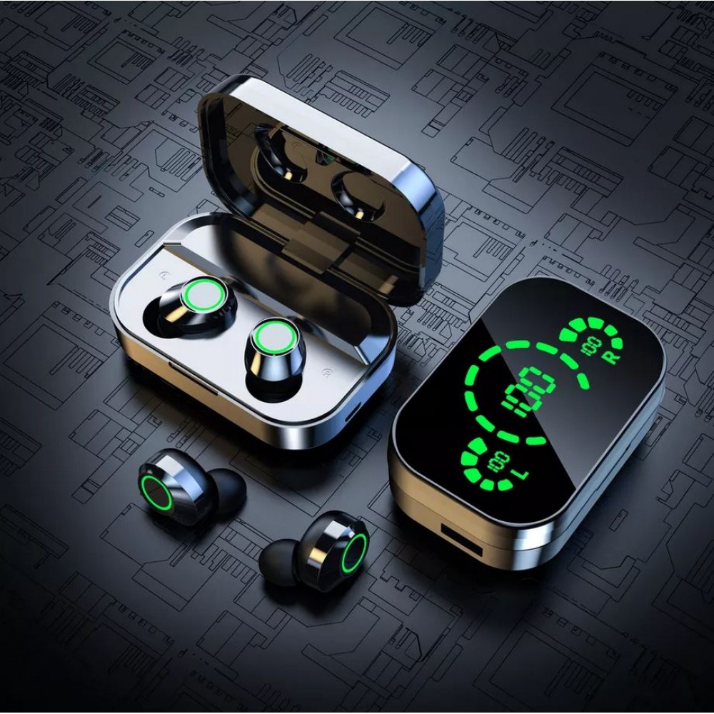 Ecouteurs sans fil Bluetooth In-Ear YD03 BT 5.3 Hifi stéréo LED avec étui de chargement - Argent