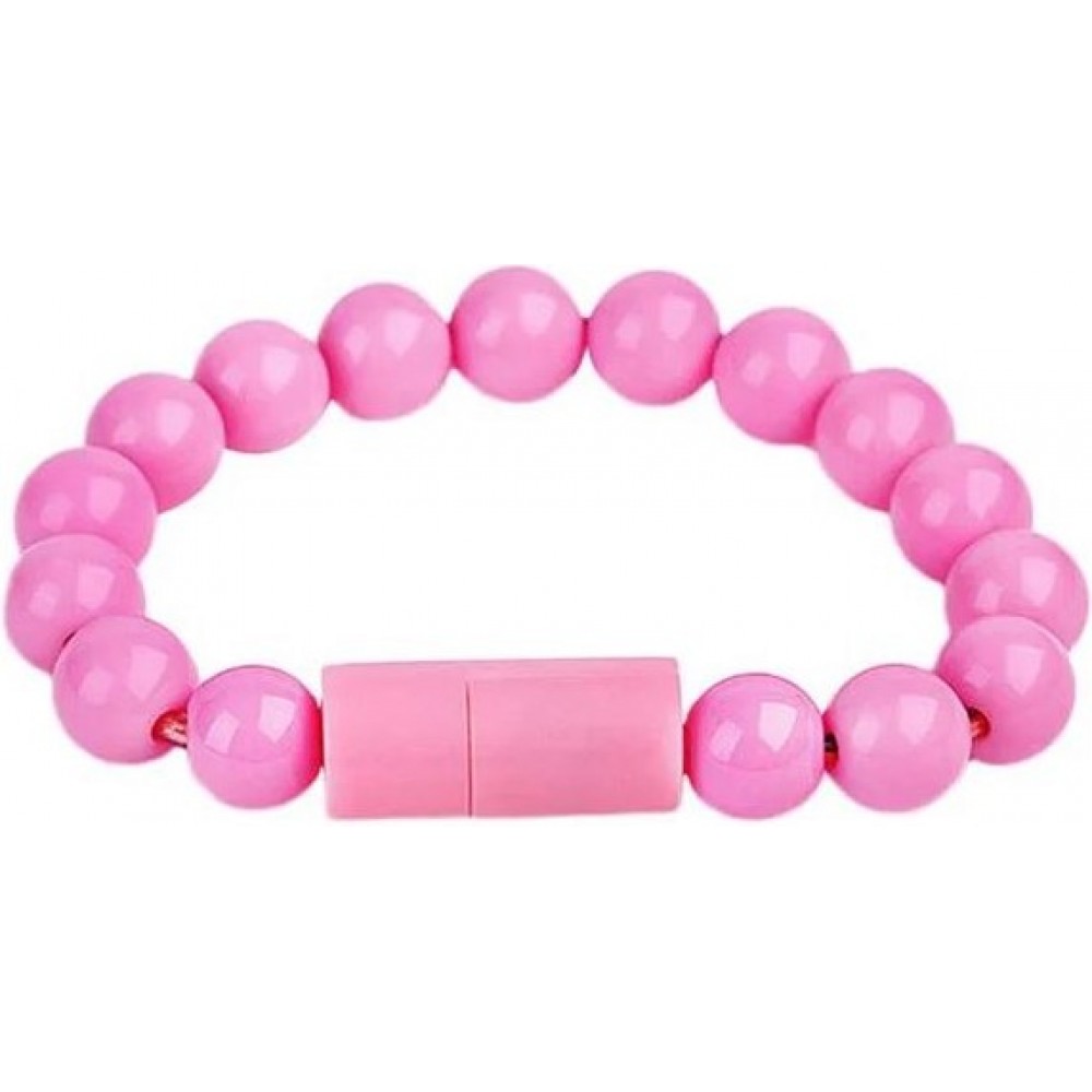 Elegantes Perlen Armband 2 in 1 Ladekabel mit integriertem USB-C Anschluss - Rosa
