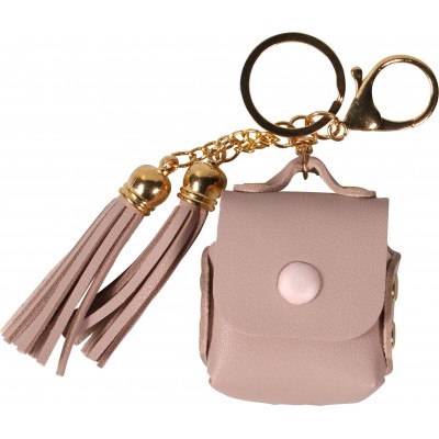 Lederhülle Tasche Case AirPods 1 / 2 - mit Fransen, Mini-Handtasche mit Schlüsselanhänger - Hellrosa