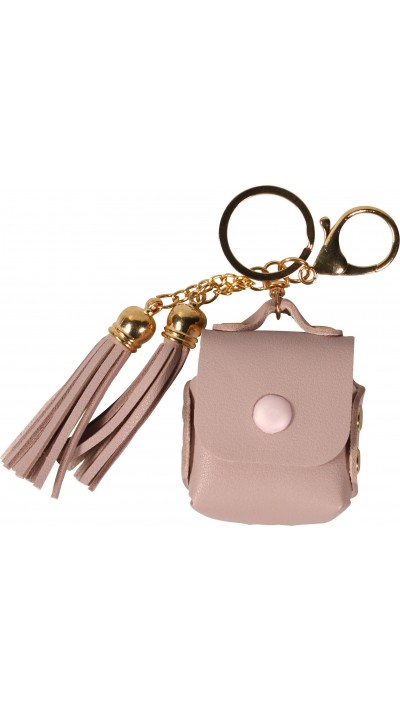 Lederhülle Tasche Case AirPods 1 / 2 - mit Fransen, Mini-Handtasche mit Schlüsselanhänger - Hellrosa