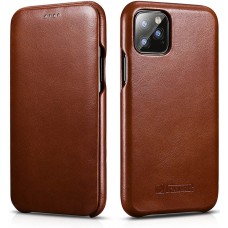 Lederhülle iPhone 11 - ICARER mit Klappe dunkel- Braun