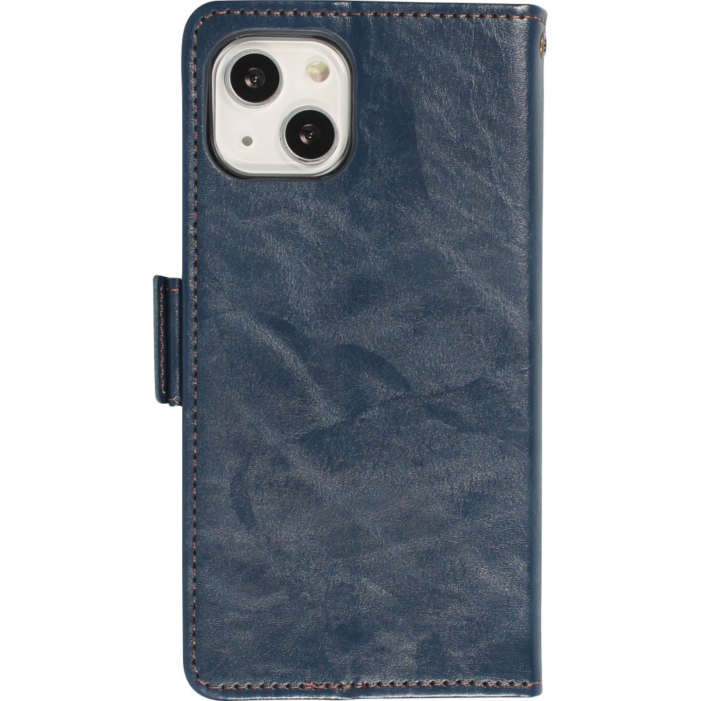 iPhone 11 Leder Tasche - Flip Wallet Echtleder mit Akzentstreifen & Kartenhalter - Blau