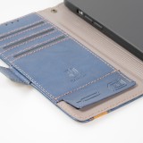 iPhone 11 Leder Tasche - Flip Wallet Echtleder mit Akzentstreifen & Kartenhalter - Blau