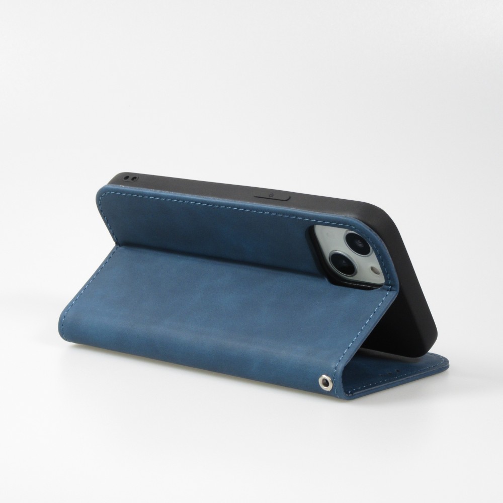 iPhone 16e Leder Tasche - Flip Wallet vintage mit Magnetverschluss und Kartenhalter - Blau
