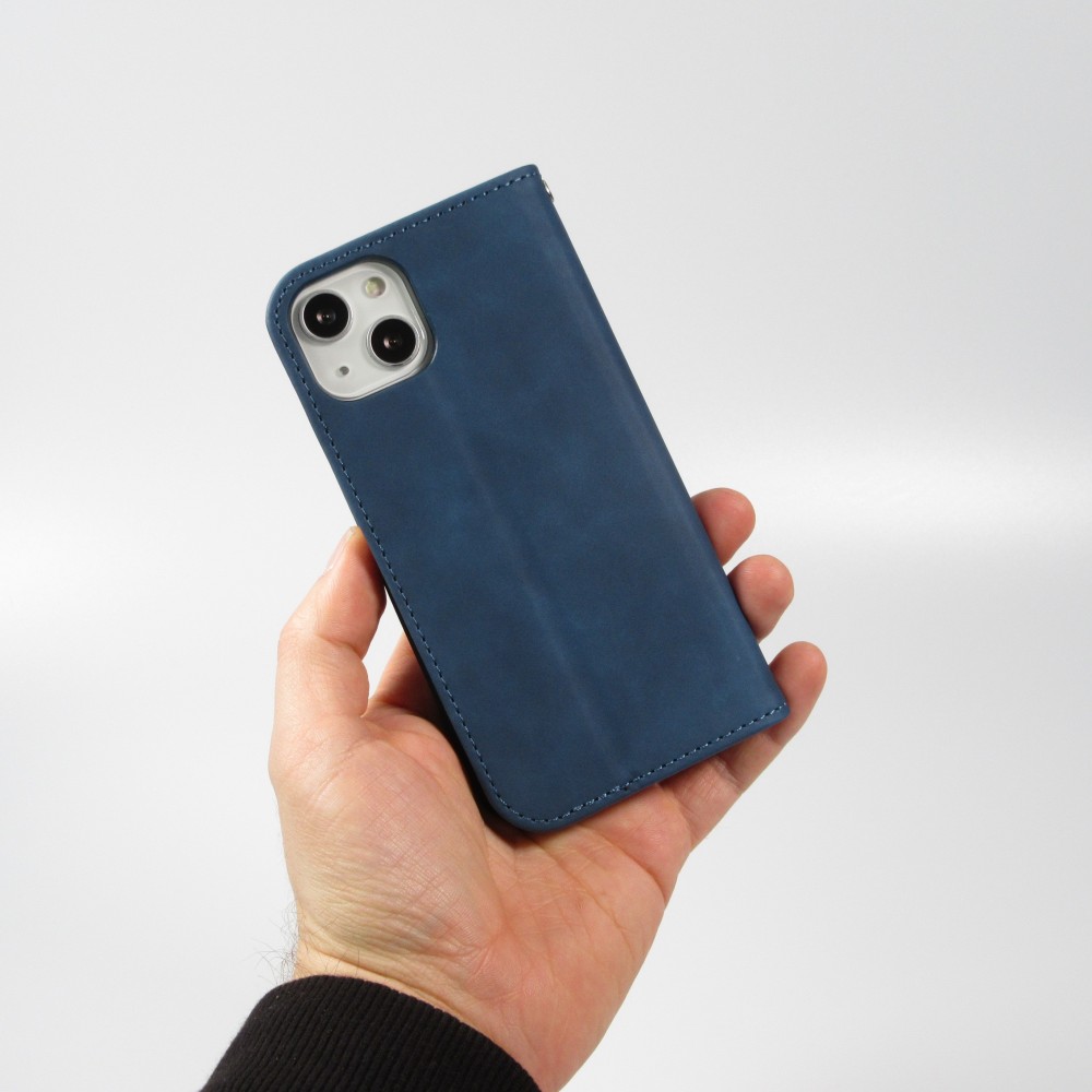 iPhone 16e Leder Tasche - Flip Wallet vintage mit Magnetverschluss und Kartenhalter - Blau