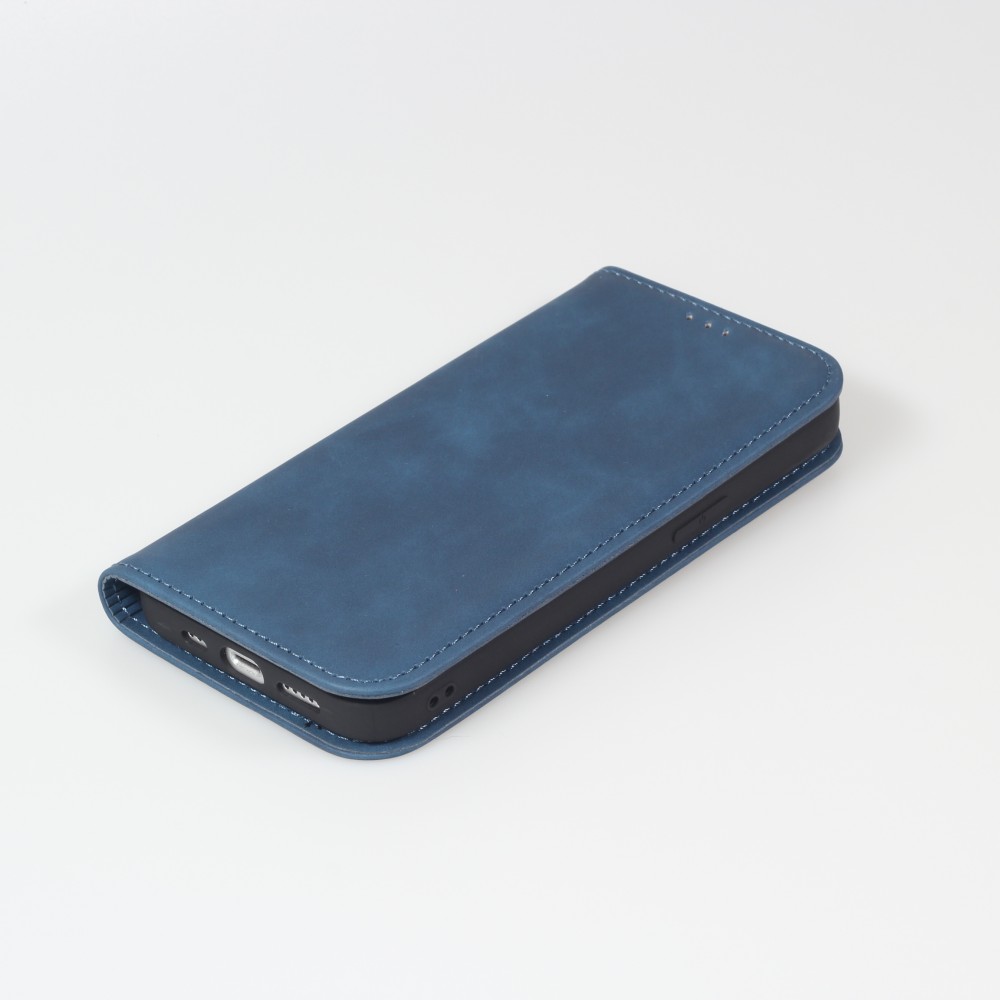iPhone 16e Leder Tasche - Flip Wallet vintage mit Magnetverschluss und Kartenhalter - Blau