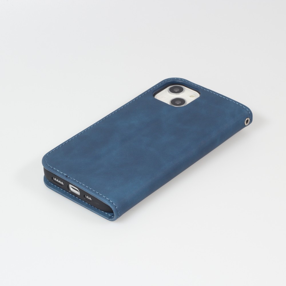 iPhone 16e Leder Tasche - Flip Wallet vintage mit Magnetverschluss und Kartenhalter - Blau