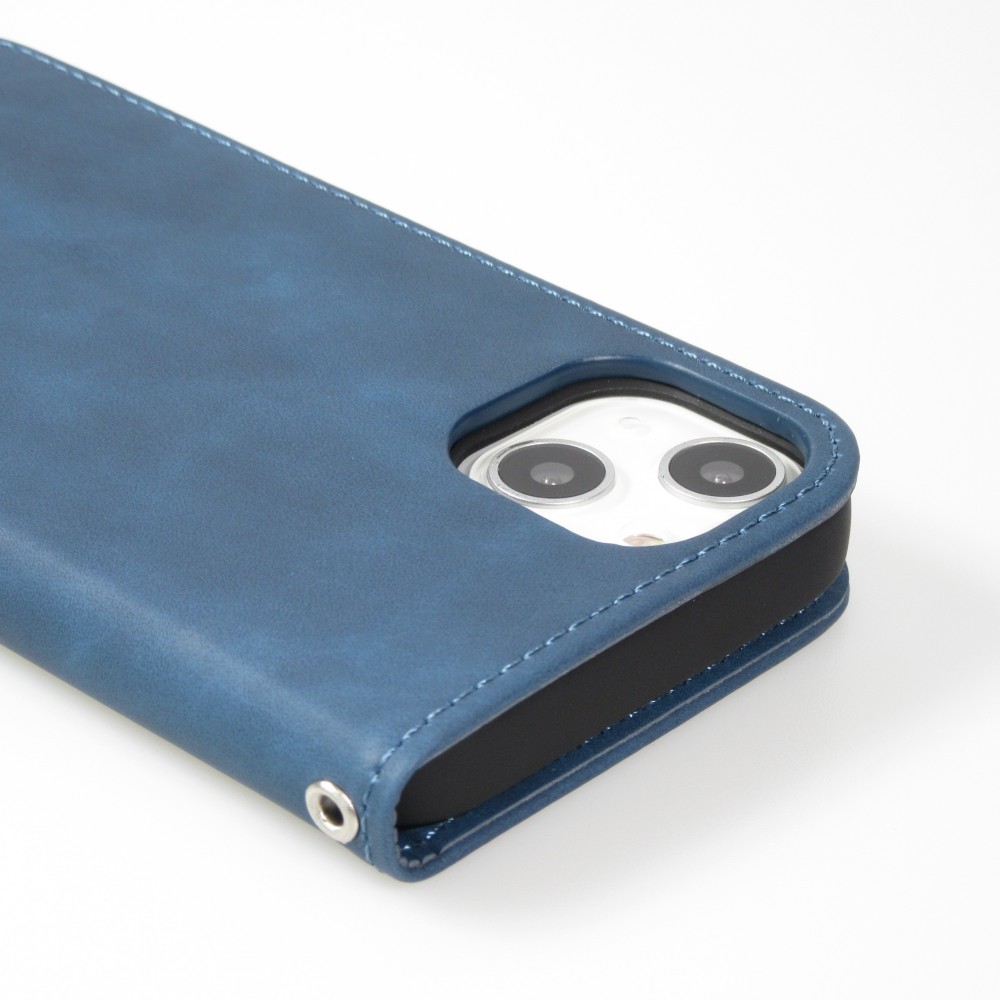 iPhone 16e Leder Tasche - Flip Wallet vintage mit Magnetverschluss und Kartenhalter - Blau